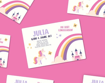 Personalized Unicorn Birthday Invitation for Kids | Rainbow Birthday Invitation for Girls | Printed Rainbow Invitation for Girls |