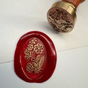 französischer Blumen ovaler Wachssiegelstempel | Exklusives Design von Heypenman