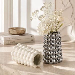 Bubble Ceramic Vase, White or Silver Chrome Vase, Modern Sculptural Flower Vase, Glossy Statement Decor, Gift for Her