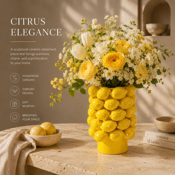 Grön limefärgad keramikvas, glansig citrusfruktsvas, skulptural blomvas, medelhavsköksinredning, unik iögonfallande vas - present till henne