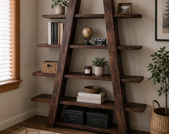 Modern A-Frame Bookshelf Plans PDF, DIY Ladder Bookcase Plan, Beginner Woodworking, Tiered Shelf Digital Download