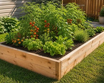 Cedar Raised Garden Bed Plan,  Beginner Woodworking Cut List, Backyard Outdoor Garden Box Plan Pdf