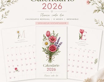 Calendario Floral Minimalista 2026 - Descargable | Botánico Elegante | Planner Imprimible