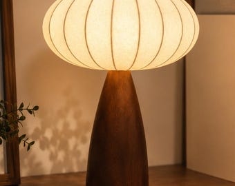 Pilz Tischlampe, Skandinavische Holz Basis, Gemütliches Nachttisch Licht, Minimalistisches Nachttisch Dekor