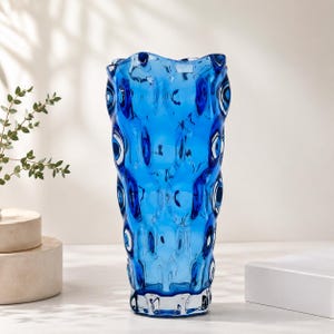 Blue Murano Style Glass Vase, Sculptural Art Decor, Modern Home Accent