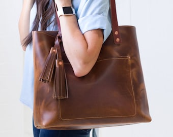 Leather Tote Bag For Women Handbag Light Brown Leather Bag Leather Gift for Women Monogram Tote Leather Purse - Lifetime Leather