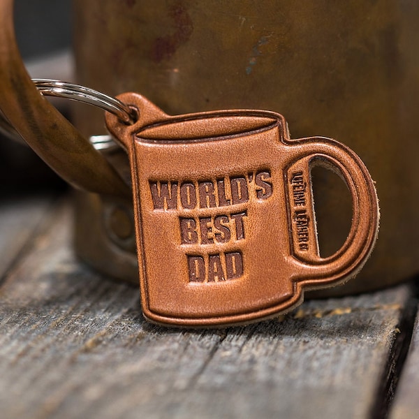 World's Best Dad Leather Keychain / Father's Day Gift, Gift for Dad, Gift for Papa / Full Grain Leather / Made in the USA - Lifetime Leather