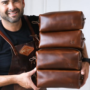 Handmade Leather Toiletry Bag – Personalized Leather Dopp Kit Bag, Mens Toiletry Bag, Leather Gift for Him - Lifetime Leather