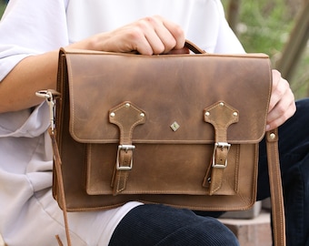 Genuine Leather Messenger Bag - Brief Case, Shoulder Bag, Laptop Bag, Crossbody Camera Bag, Personalized Leather Bag, Bag for Man, Satchel