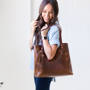Genuine Leather Tote Bag, Valentine Gift, Leather Handbag Gift for Women, Leather Purse Book Bag - Lifetime Leather