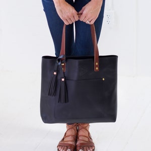 Black Leather Tote Bag For Women -  Women Leather Bag Leather Purse Student Bag Gift for Mom Gift for Her Valentines Gift - Lifetime Leather