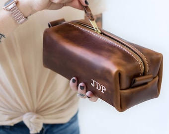 Personalized Groomsmen Gift Dopp Kit Mens Leather Toiletry Bag Monogram, Mens Toiletry Bag, Gifts For Him Gifts for Men - Lifetime Leather