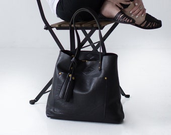 Large Pebble Black Leather Tote Bag for Women Large Black Leather Bag Leather Handbag Diaper Bag Laptop Bag - Lifetime Leather