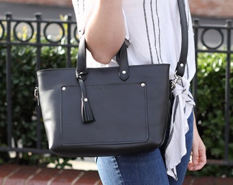 Leder Crossbody Einkaufstasche, personalisierte Einkaufstasche, TPK Reißverschluss Tote, Vollnarbenleder, hergestellt in den USA
