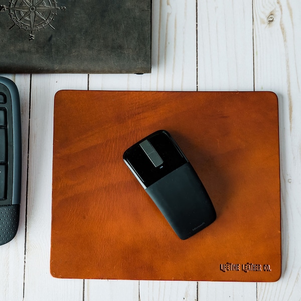 Personalized Leather Mousepad, Father's Day Gift, Genuine Full Grain Leather Mouse Pad, Made in USA - Lifetime Leather