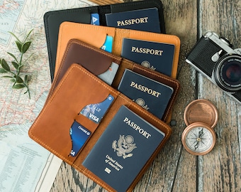 Étui pour passeport en cuir personnalisé, porte-passeport en cuir, étui pour passeport, portefeuille pour passeport, cadeau de voyage, cadeau envie de voyager, cadeau du voyageur