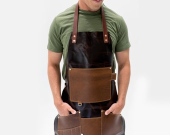 Restaurant Apron with Pockets / Bartender Apron / Barista Apron / Bar Leather Apron with Logo / Mens Barbecue Apron / Black Waitress Apron