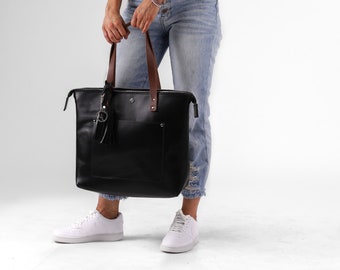Black Leather Tote Bag - Leather Tote bag for women, leather tote bag leather shoulder bag leather tote tote bag leather