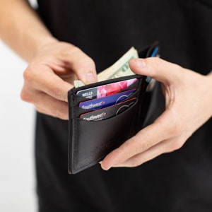 Cartera de cuero personalizada para hombre, regalo para padrinos de boda, propuesta de padrino de boda, regalo de cuero para hombres, billetera, regalo de aniversario, regalo para papá Black
