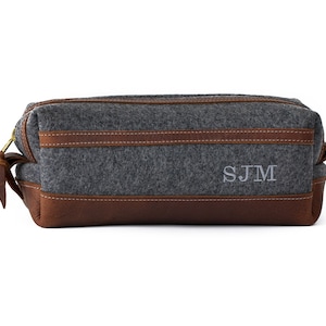 Felt & Leather Dopp Kit Bag, Personalized Leather Toiletry Bag, Groomsmen Gift, Gift for Him, Mens Toiletry Bag Monogram, Fathers Day Gift XL