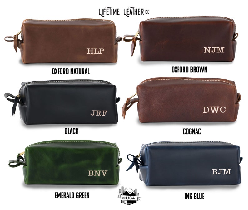 Monogrammed Dopp Kit Monogram Bag Monogrammed Gifts for Men Groomsmen Gifts Mens Toiletry Bag Leather Dopp Kit Lifetime Leather image 10