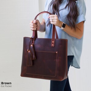 Monogrammed Leather Tote Bag for Women Valentine Gift Large Monogram Tote Personalized Tote Leather Bag Personalized Bag Lifetime Leather Oxford Brown