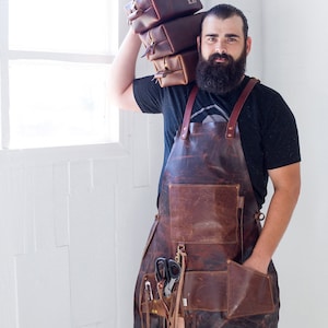 Distressed Leather Apron, Father&#39;s Day Gift, USA, Gift for Him, Gift for Men, Butchers Hobbyists Woodwork Blacksmith