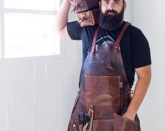 Distressed Leather Apron, Father's Day Gift, USA, Gift for Him, Gift for Men, Butchers Hobbyists Woodwork Blacksmith