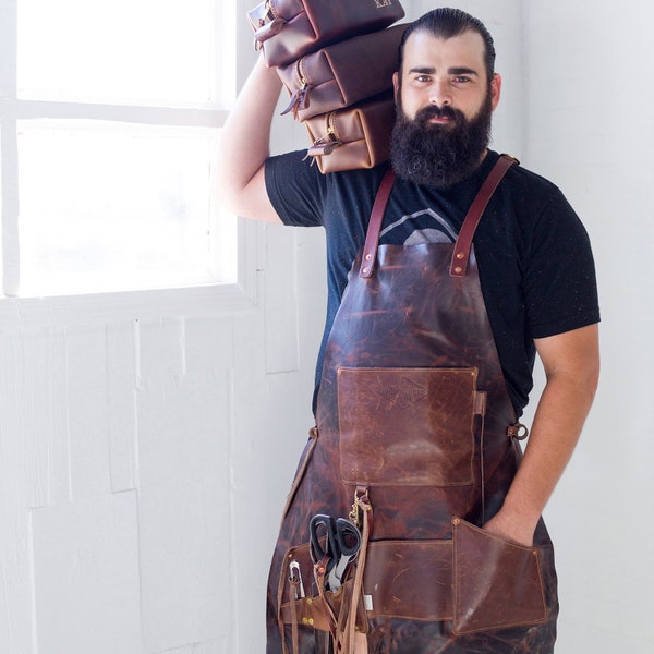 Distressed Leather Apron, Father's Day Gift, USA, Gift for Him, Gift for Men, Butchers Hobbyists Woodwork Blacksmith