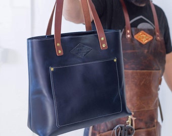 Blue Leather Tote For Women Large Blue Leather Bag Leather Purse Handbag Laptop Bag Handmade in Arizona - Lifetime Leather