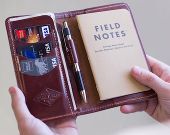 Cartera de cuero personalizada para notas de campo, funda para notas de campo, funda Moleskine, cartera para pasaporte, regalo personalizado hecho a mano