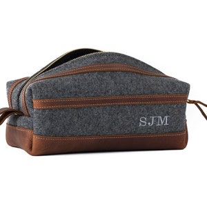 Felt & Leather Dopp Kit Bag, Personalized Leather Toiletry Bag, Groomsmen Gift, Gift for Him, Mens Toiletry Bag Monogram, Fathers Day Gift image 6