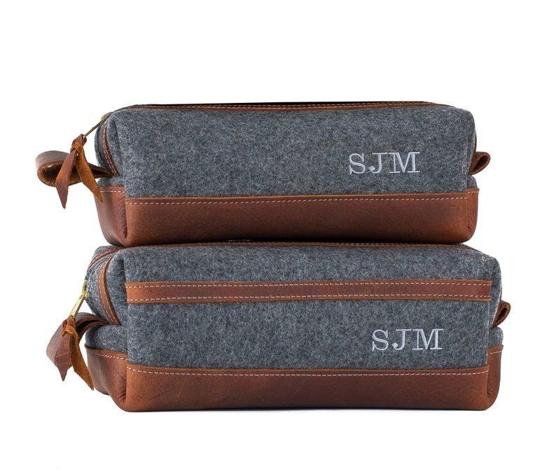 Felt & Leather Dopp Kit Bag, Personalized Leather Toiletry Bag, Groomsmen Gift, Gift for Him, Mens Toiletry Bag Monogram, Fathers Day Gift image 7