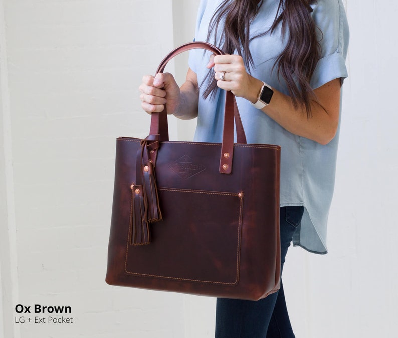 Green Leather Tote Bag for Women Leather Bag Leather Purse Handbag Monogram Tote with Zipper Laptop Work & Student Bag Lifetime Leather Oxford Brown