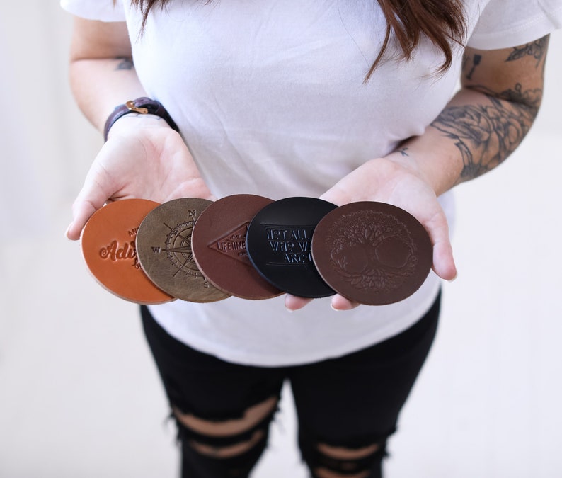 Genuine Leather Coaster Set 4 Custom Coasters Home Gift Etsy