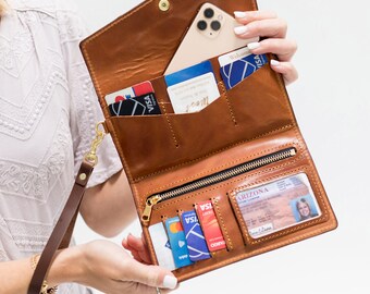 Cartera de cuero para mujer, regalo de San Valentín, cartera de mano de cuero para mujer, cartera de mano, regalo con monograma para ella