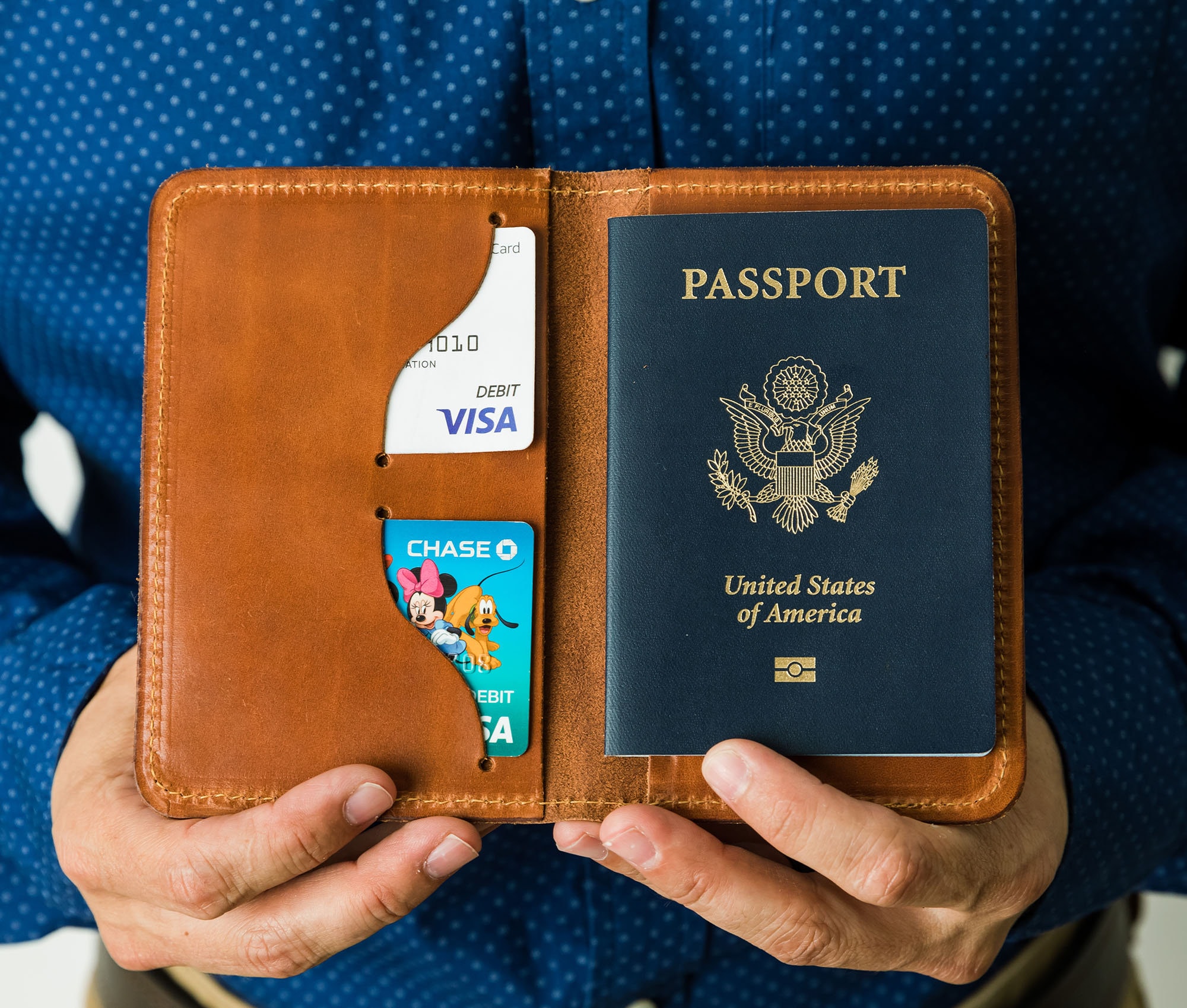 Deluxe Leather Passport Cover - Travel Document Holder, Card Slots & Side Pockets - Navy Blue - Personalized Holiday Gifts, Leatherology