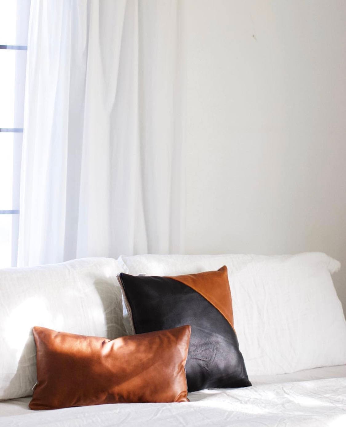 Genuine Leather Pillow Covers 12x20 20x20 Black & Brandy Etsy