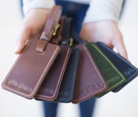 Mens leather luggage tags top