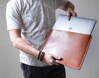 Personalized Leather Laptop Case Sleeve 13-15" | Custom MacBook Laptop Cover | Made in the USA with Genuine Full Grain Leather