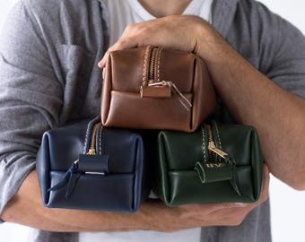 Leather Toiletry Bag with Monogram, Valentine Gift, Mens Toiletry Bag, Gifts for Boyfriend Men, Groomsmen Gift, Custom - Lifetime Leather