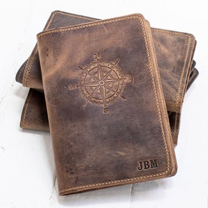 Genuine Compass Leather Journal Handmade Custom Fire Branded Refillable Leather Journal Handmade in USA - Lifetime Leather