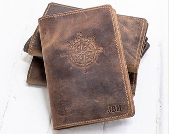 Genuine Compass Leather Journal Handmade Custom Fire Branded Refillable Leather Journal Handmade in USA - Lifetime Leather