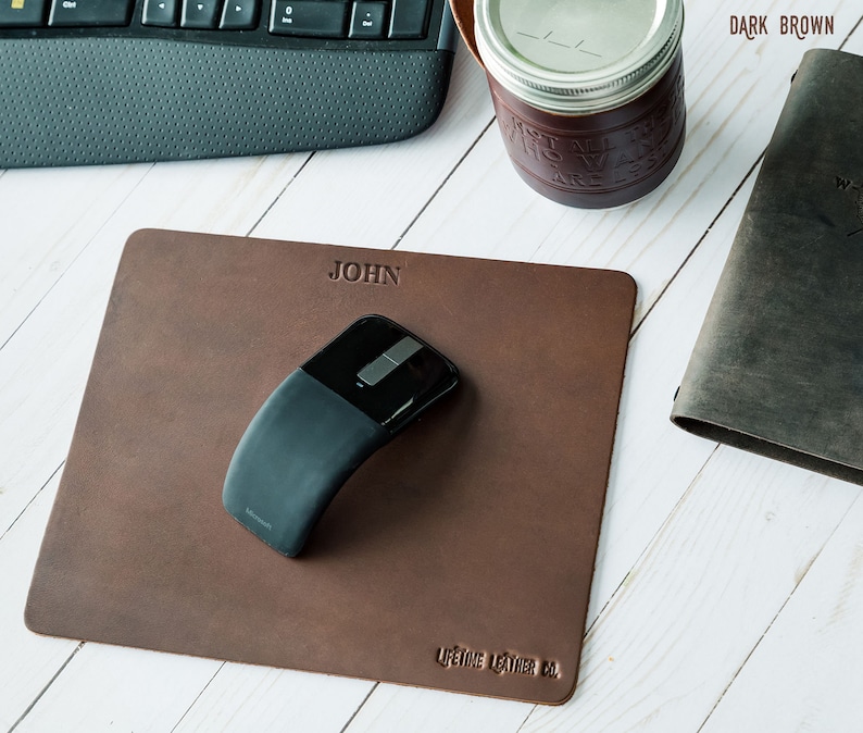 Personalized Leather Mousepad, Father's Day Gift, Genuine Full Grain Leather Mouse Pad, Made in USA - Lifetime Leather image 3