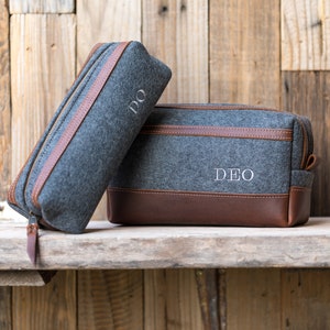Felt & Leather Dopp Kit Bag, Personalized Leather Toiletry Bag, Groomsmen Gift, Gift for Him, Mens Toiletry Bag Monogram, Fathers Day Gift image 4