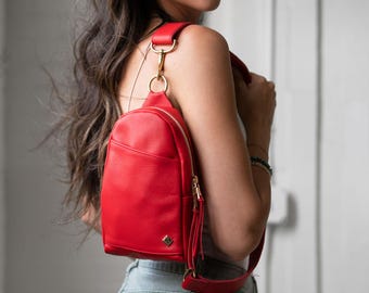 Leather Crossbody Sling Bag, Travel Crossbody Purse, Genuine Leather Bag