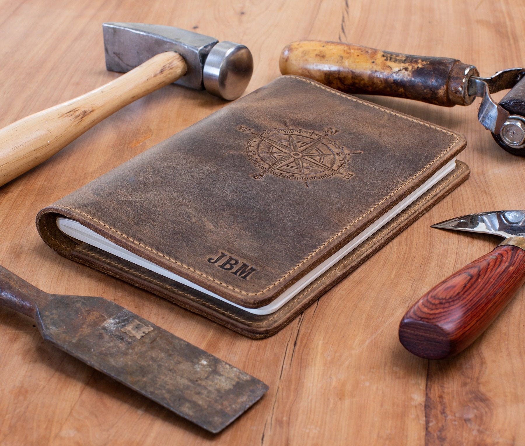 Large Leather Journal, Personalized Full Grain Leather Journal 6x8, Refillable Leather Notebook, Handmade in Arizona - Lifetime Leather