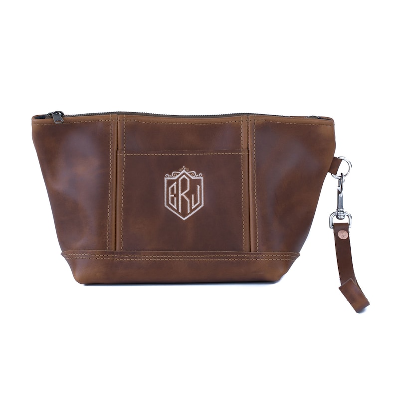 Makeup Bag Custom Leather Bag with Monogram Womens Bridesmaid Gift Personalized Mothers Gift Ideas Lifetime Leather Oxford Natural