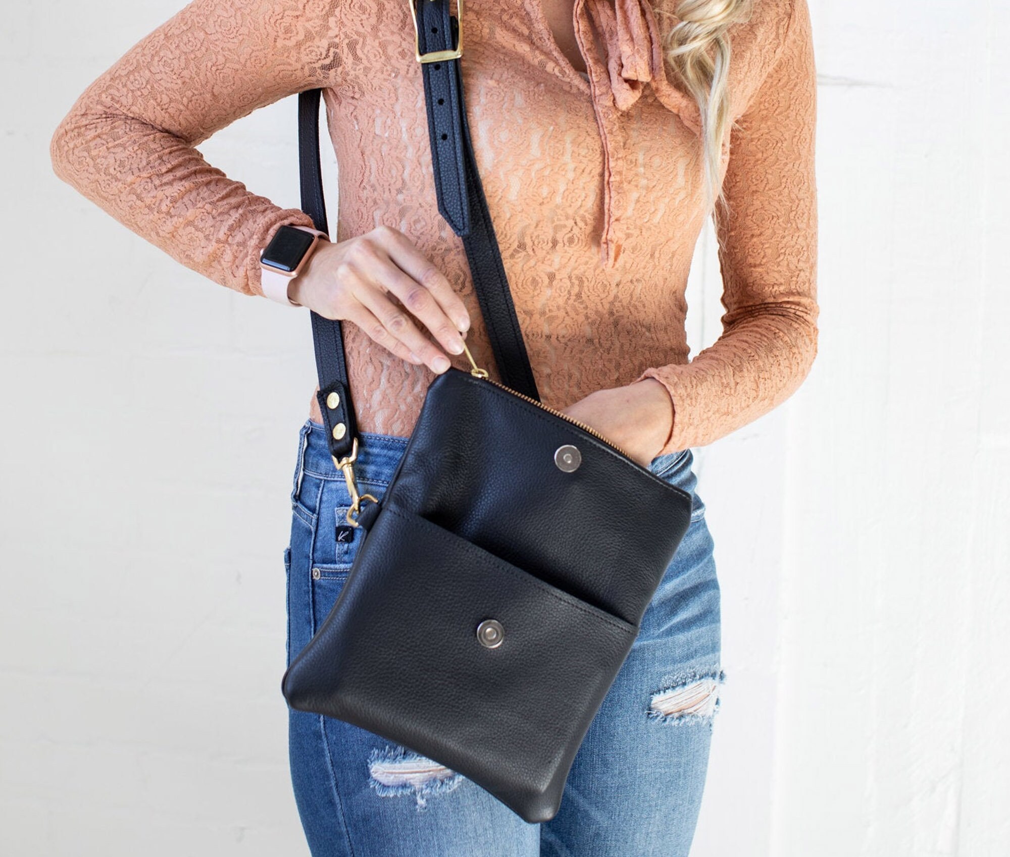 Foldover Leather Crossbody Bag for 
