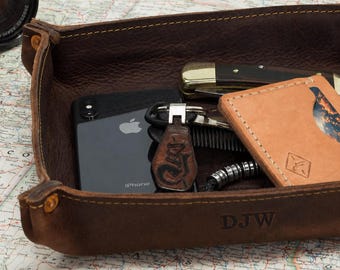 Genuine Leather Valet Tray Personalized, Father's Day Gift, Gift for Men, Monogrammed Valet Tray, Groomsmen Gift, Catch All Tray